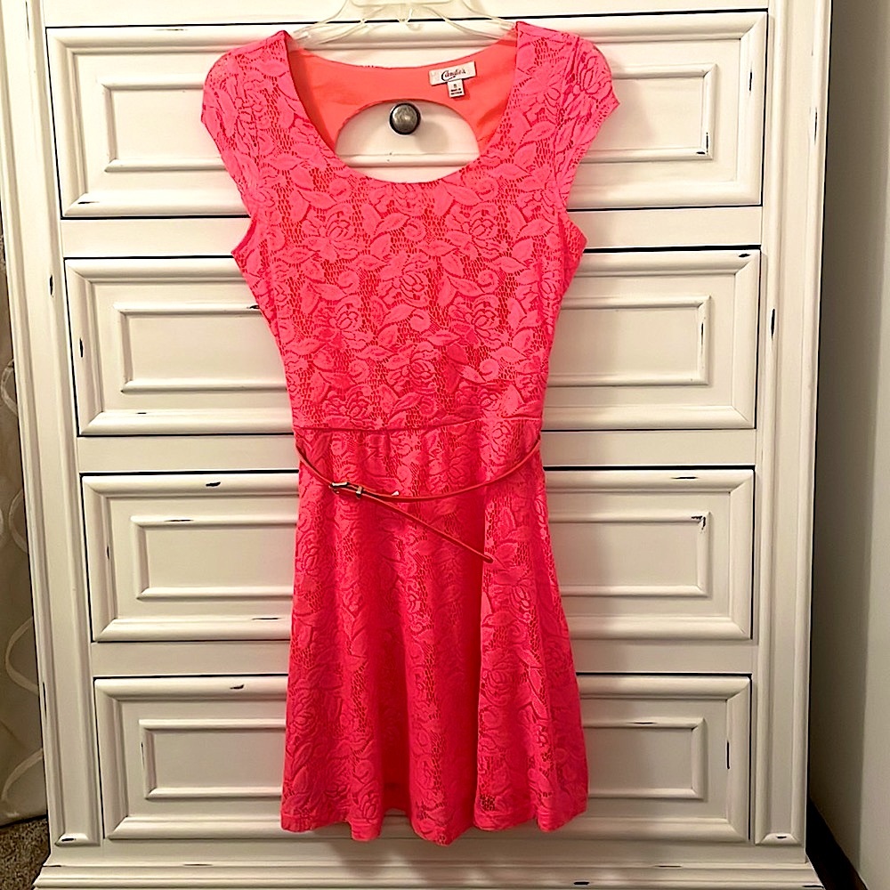 Bright Pink/Scarlet Dress. Worn Once. Like Brand New. Great Quality - Picture 1 of 5
